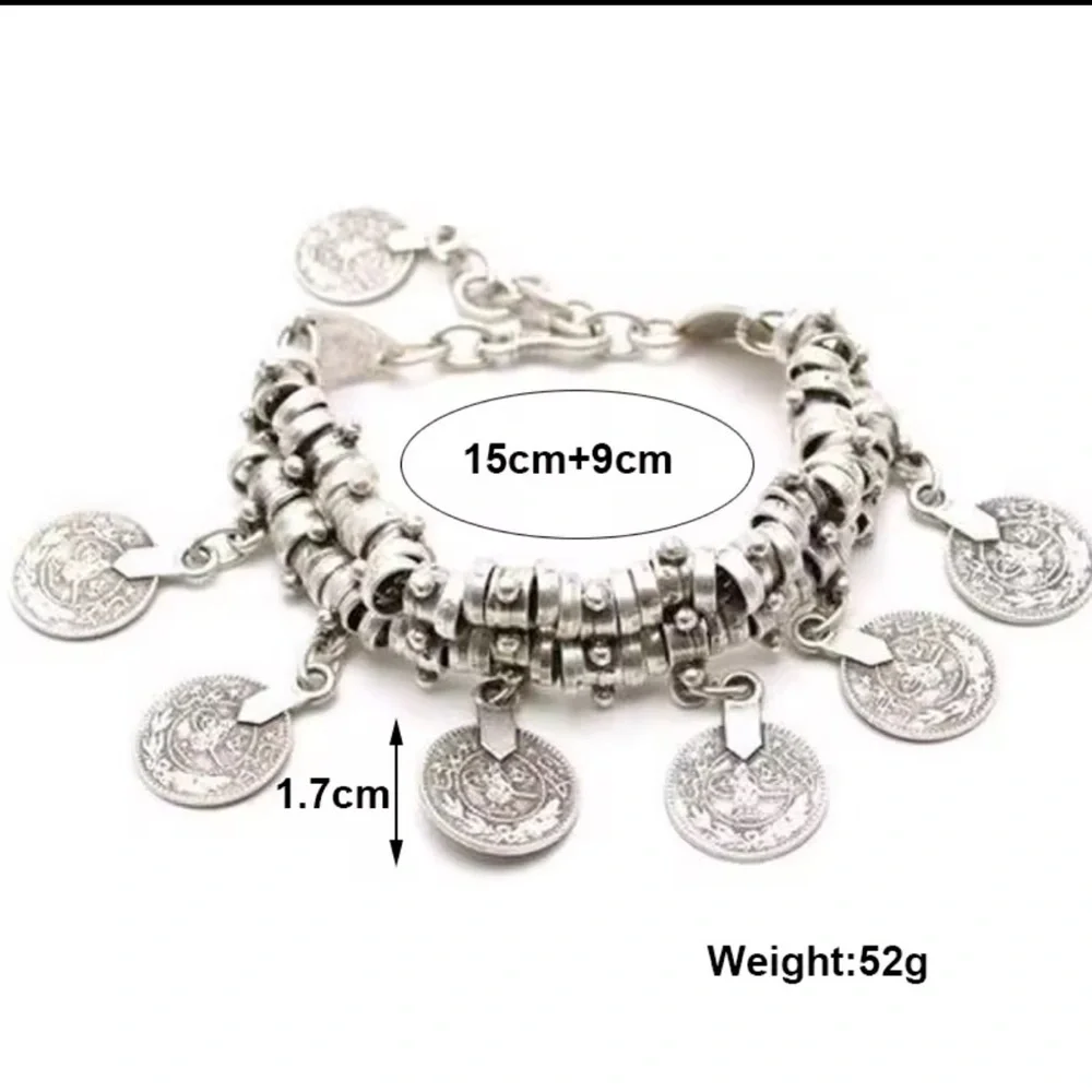 Silver Coin Charm Bracelet Bohemian Style
